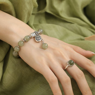 925银瓜珠扎基招米纳福手串复古新中式女和田晴水圆珠弹力绳手链