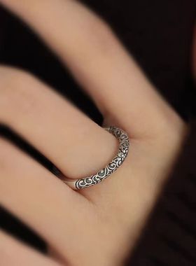 925银复古如意金箍棒开口戒指女