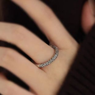 925银复古如意金箍棒戒指女新中式祥云纹高级感开口可调节食指戒