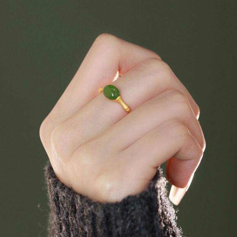 925银新中式磨砂竹节碧玉戒指女