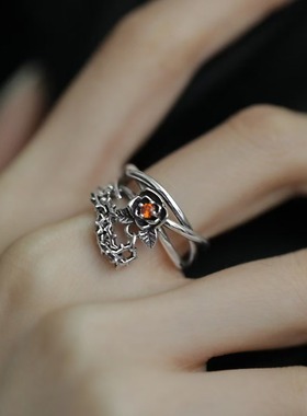 新中式925银荆棘玫瑰链戒指女