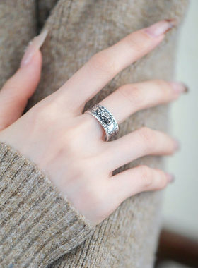 925银新中式复古貔貅开口戒指女