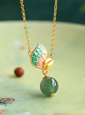 925银新中式国风珐琅蝴蝶锁骨链