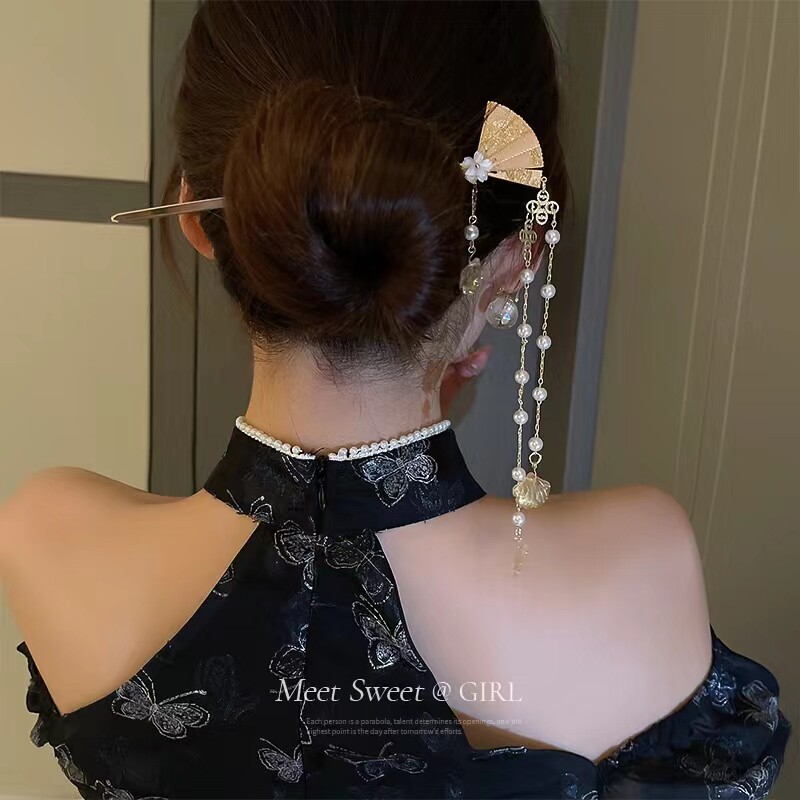 古风扇子流苏高级感汉服结婚发簪