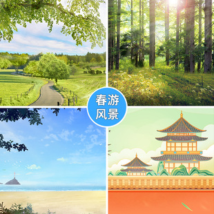动漫春游春天直播背景布3d立体绿色草地新款 网红快手抖音主播直播背景布背景墙农村风景