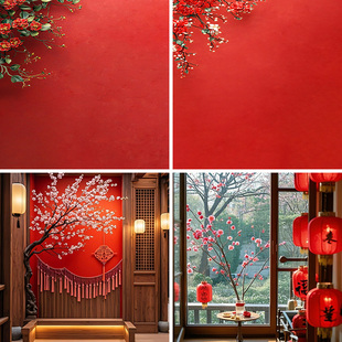 新中式新年直播背景布场景布置室内高级感红色喜庆中国风网红主播背景墙3d立体背景墙内景抖音快手拍视频段子
