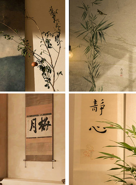 直播间背景布背景墙国风新中式仿真3D立体壁纸幕布场景布置茶室屏风庄重大气复古风格男女通用