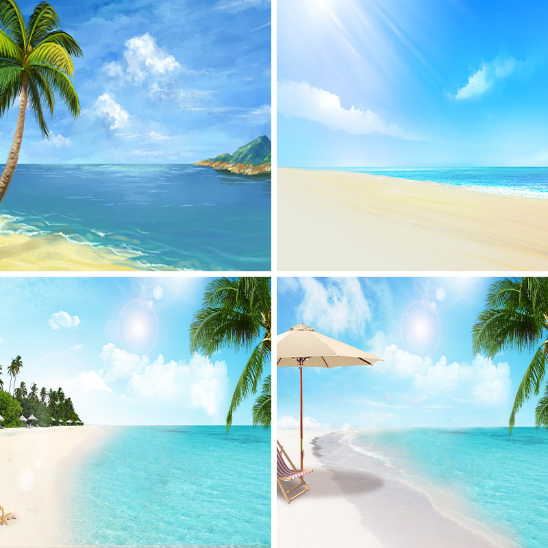 夏季海边沙滩儿童摄影直播背景布场景布置高级感网红拍照区男女主播抖