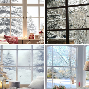 饰摆件5d立体免打孔 装 圣诞雪景冬季 冬天女主播背景布网红抖音拍照网红拍照区布置直播背景墙布2024新款