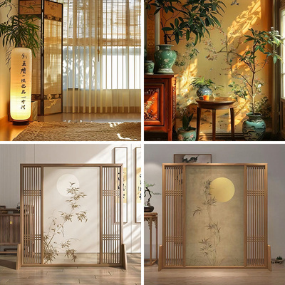 新中式古色古香禅意直播背景布3d立体古典古装喷绘氛围感拍视频段子壁纸画直播间场景布置高级感氛围感新款