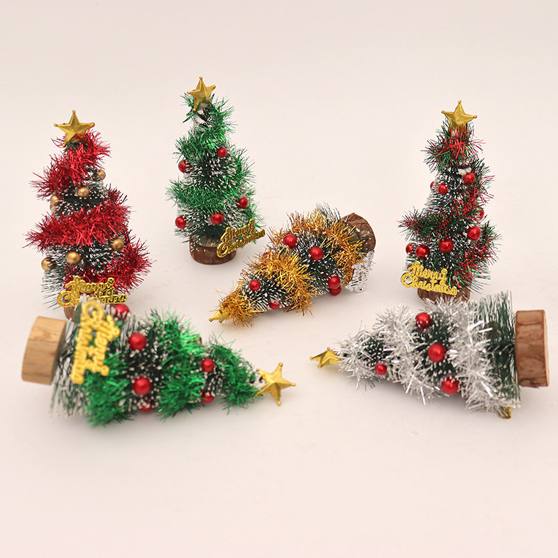 迷你仿真雪花松针圣诞树微景观橱窗门庭桌面造景节日场景装饰摆件