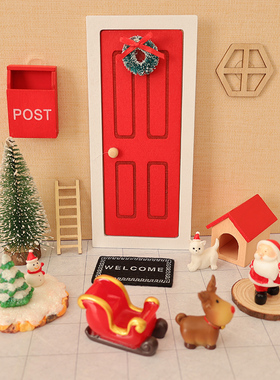 DollHouse1:12娃娃屋微缩模型OB11圣诞礼物盒红色门庭场景小摆件