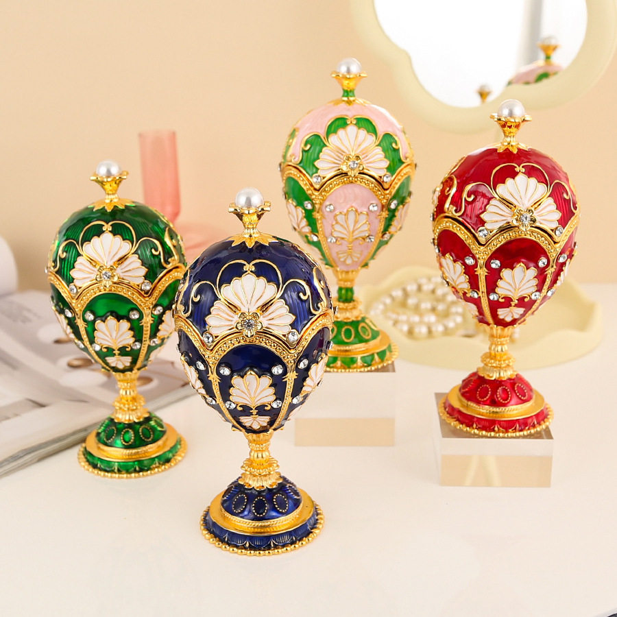 轻奢金属工艺品珐琅彩俄罗斯珍珠鸡蛋首饰盒法贝热鸡蛋装饰盒