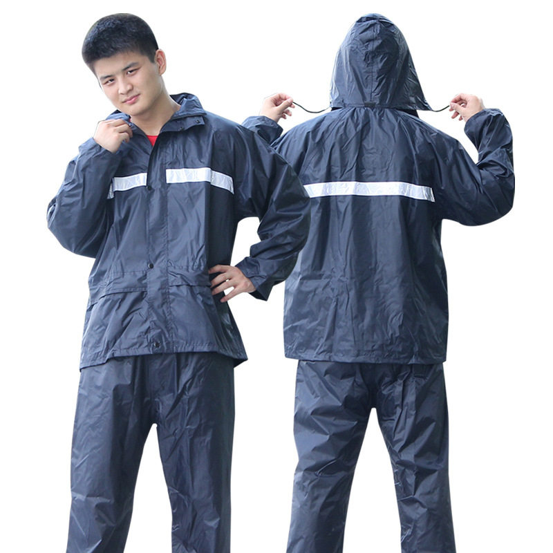 806网布成人户外骑行垂钓反光条双层涤纶分体雨衣套装