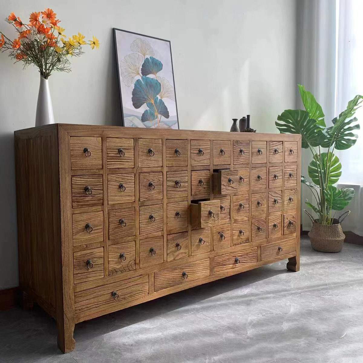 老榆木柜药店材配药台百子柜多格展柜实木家用收纳柜