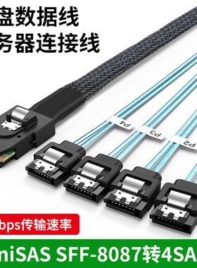 硬盘数据线12G MiniSAS SFF-8087转4SATA 7P一分四连接线50CM 1米