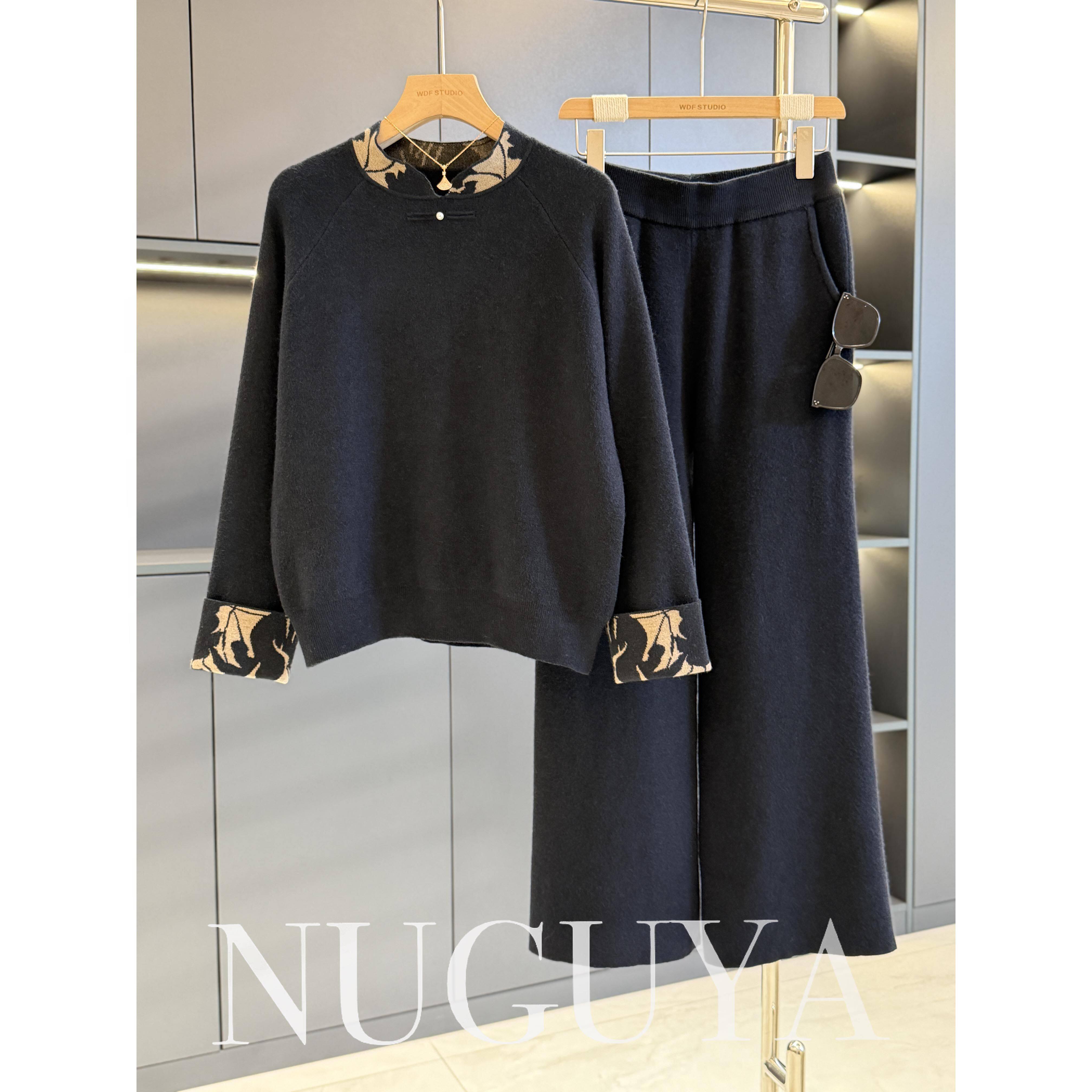 中式国风妈妈装针织套装女长袖春装新款气质百搭中老年毛衣两件套