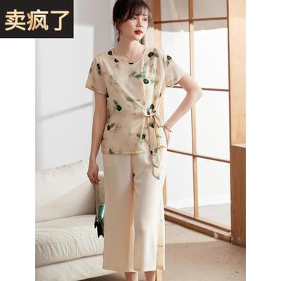 喜卉年轻妈妈夏装休闲套装女2025新款洋气两件套中老年雪纺上衣服