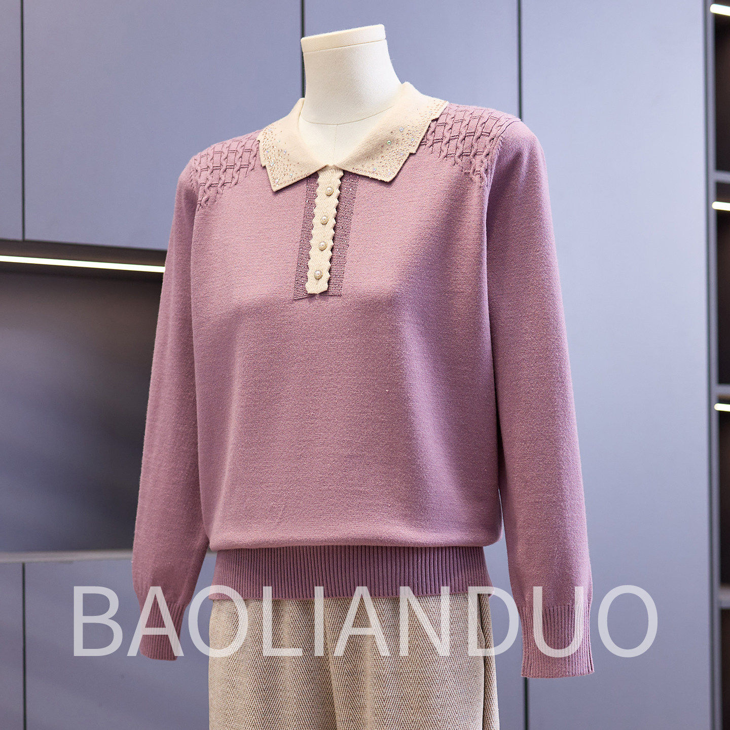 妈妈春装2026新款打底衫中年女装翻领上衣中老年春秋洋气针织小衫