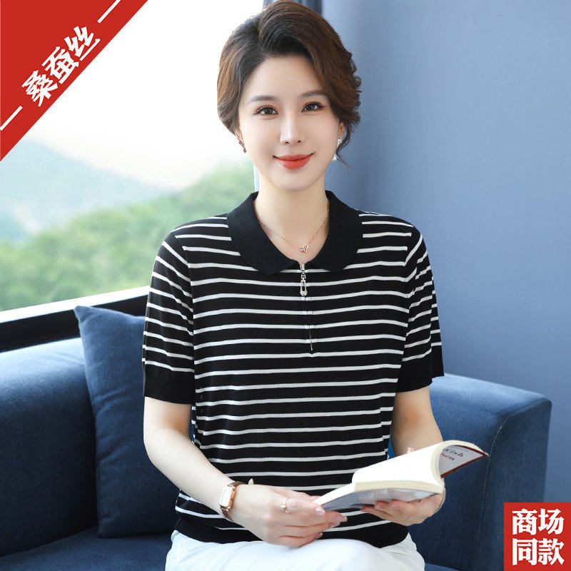 桑蚕丝上衣洋派妈妈夏装