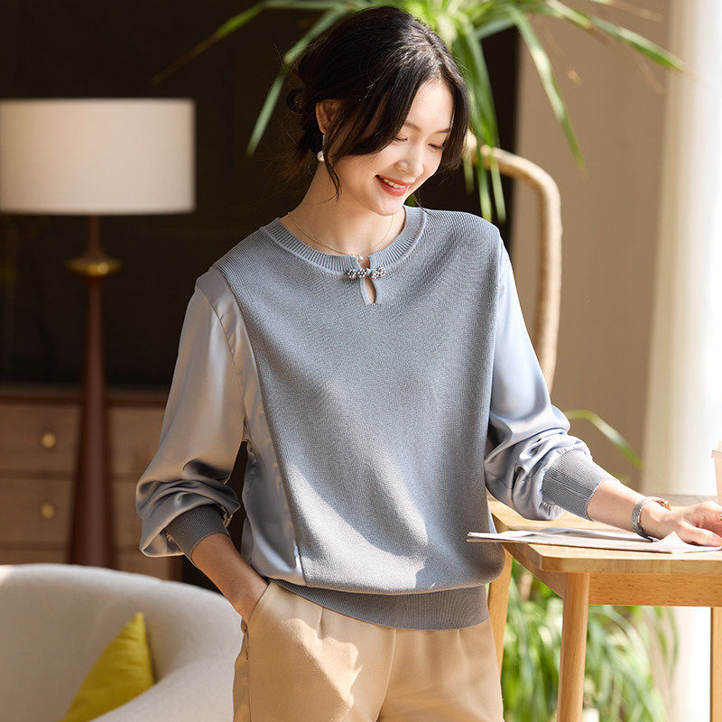 喜卉2026新款妈妈春装薄款纱袖上衣时尚减龄国风针织衫中老年女装