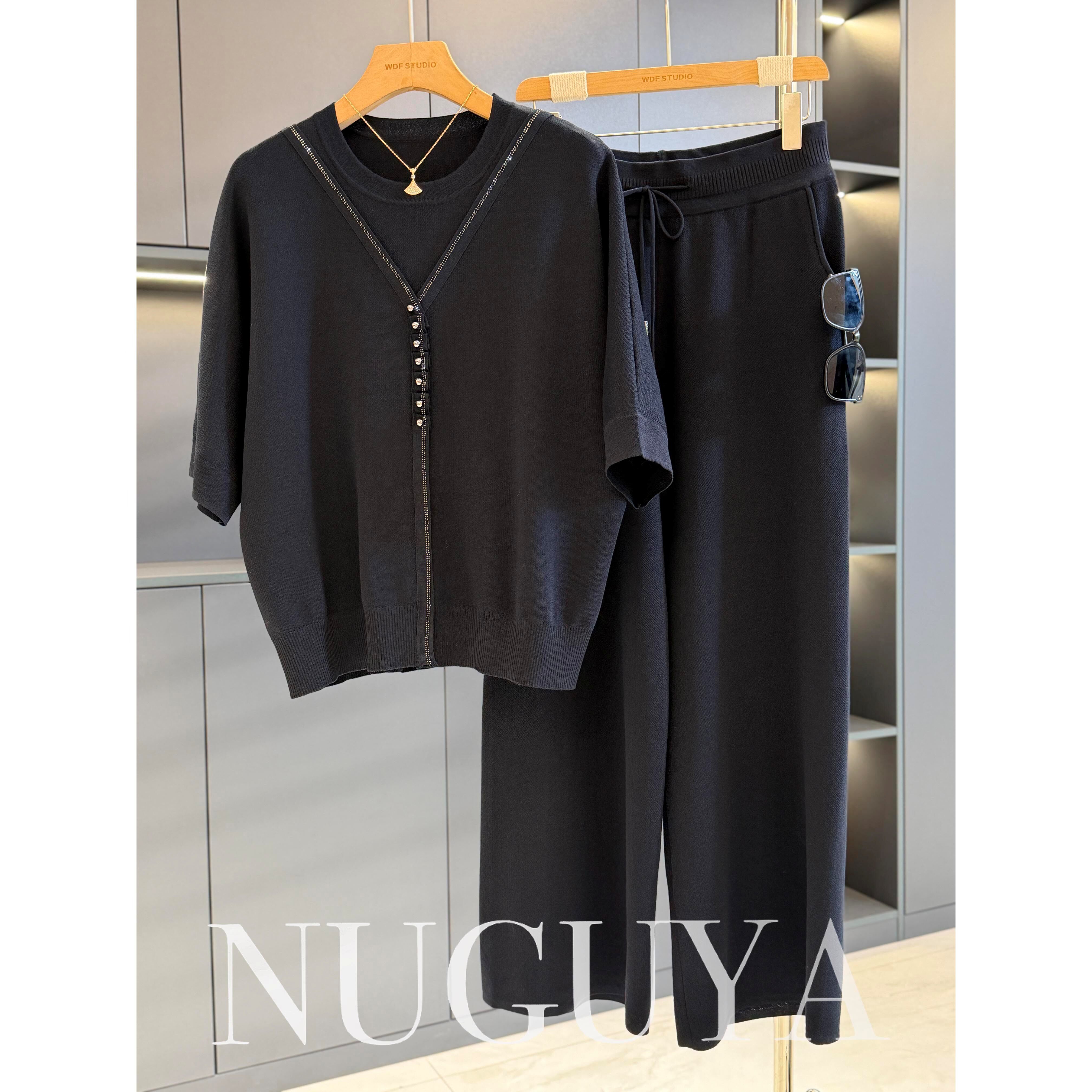 时尚洋气妈妈装针织套装女中袖春装新款气质百搭中老年冰丝两件套