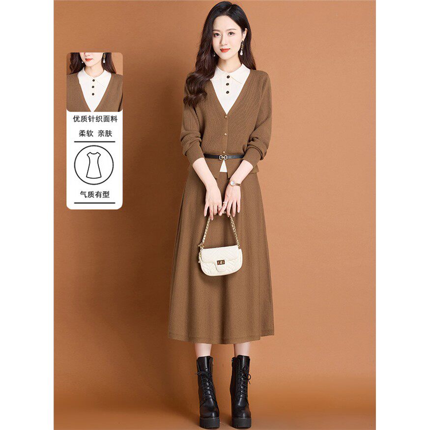 高端套装裙子女秋冬洋气羊毛针织毛衣裙2025新款半身连衣裙两件套