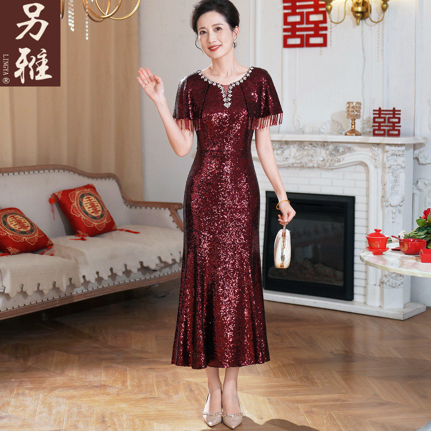 结婚宴妈妈小斗篷亮片洋