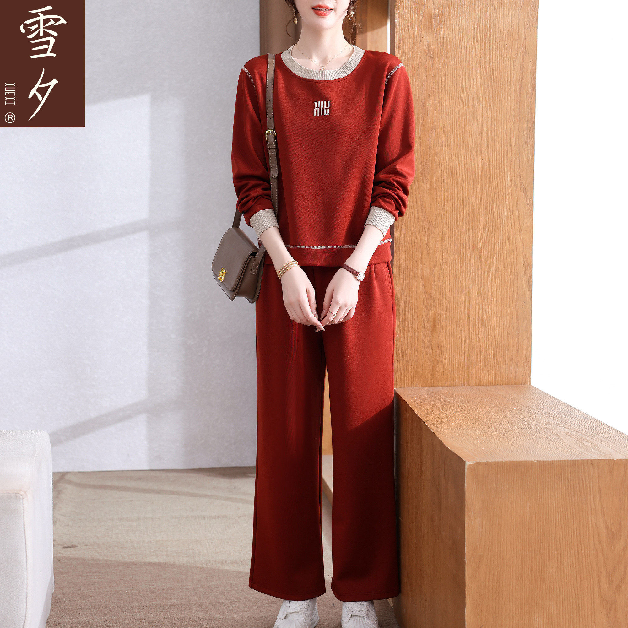 妈妈春装休闲运动套装2026新款中老年女装春秋安哥拉红洋气衣服薄