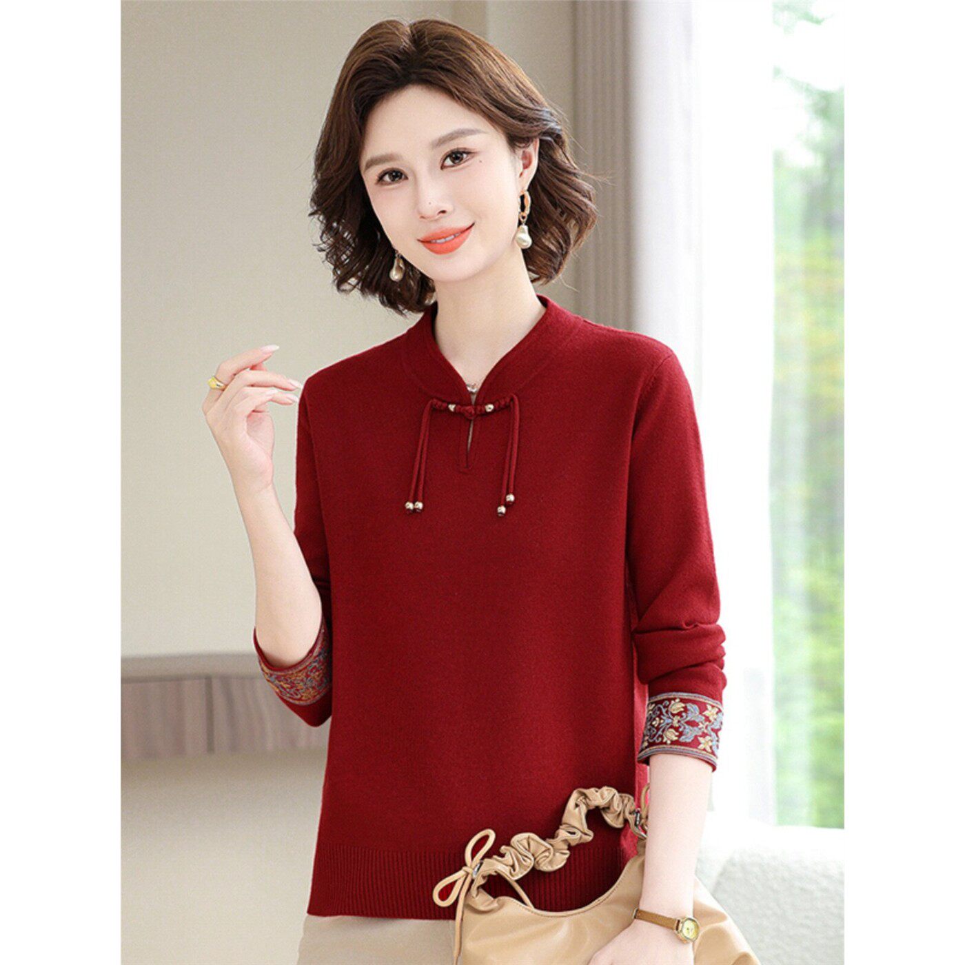 红色上衣服喜婆结婚宴礼服装女2025套装春秋冬爸妈秋天父母新中式
