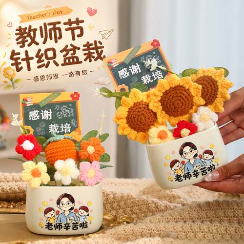 教师节创意毛绒向日葵花束盆栽又