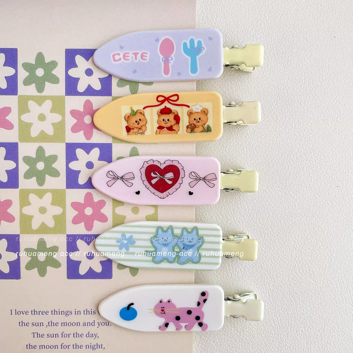 卡通黄油小熊猫咪发夹少女心可爱前额刘海碎发无痕夹儿童百搭发卡