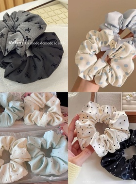 超耐看~韩版高级感蓝色波点蝴蝶结大肠发圈高弹力扎头绳新款发绳