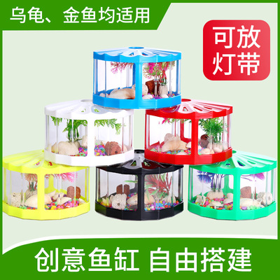 大号双格斗鱼盒生态斗鱼缸迷你水族箱塑料隔离盒繁殖盒斗鱼孔雀鱼