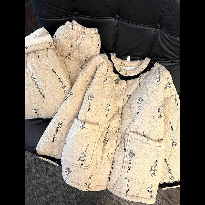 韩版甜美碎花拼接三层夹棉睡衣女冬季新款加厚加绒棉袄家居服套装,女士内衣/男士内衣/家居服,睡衣/家居服套装,淘宝优惠券,粉丝福利购,淘宝优惠卷