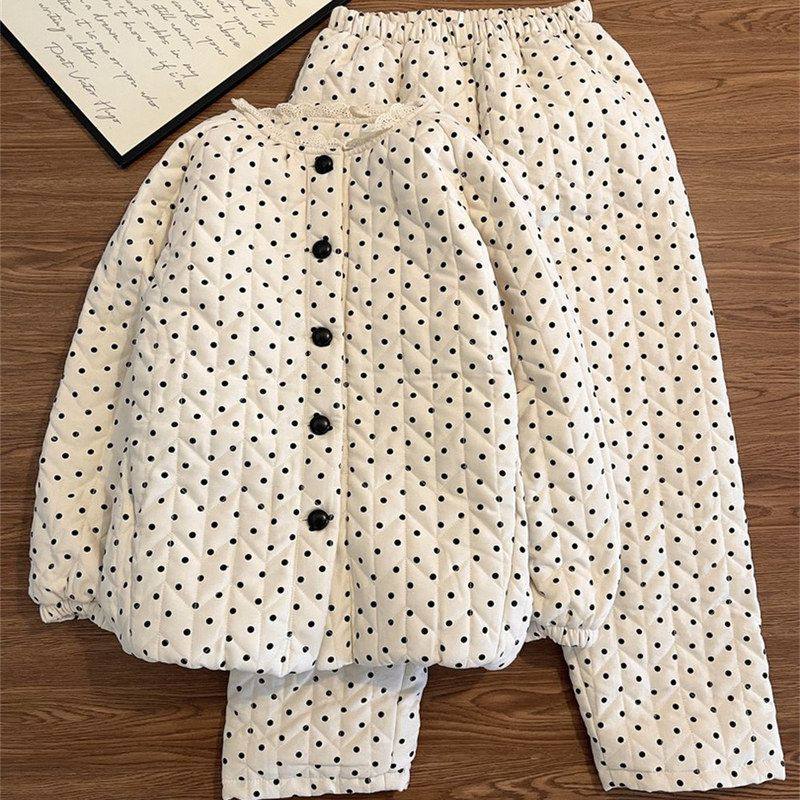 日系波点印花夹棉睡衣女春秋季2025新款毛绒保暖家居服套装可出门,女士内衣/男士内衣/家居服,睡衣/家居服套装,淘宝优惠券,粉丝福利购,淘宝优惠卷