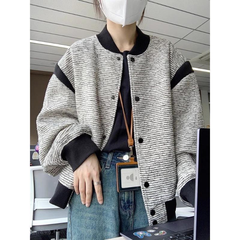 灰色小香风短款外套女春秋季高级设计感小众棒球服夹克开衫上衣潮