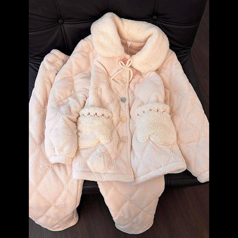 可爱少女卡通翻领夹棉睡衣女冬季新款大码加厚保暖棉袄家居服套装,女士内衣/男士内衣/家居服,睡衣/家居服套装,淘宝优惠券,粉丝福利购,淘宝优惠卷