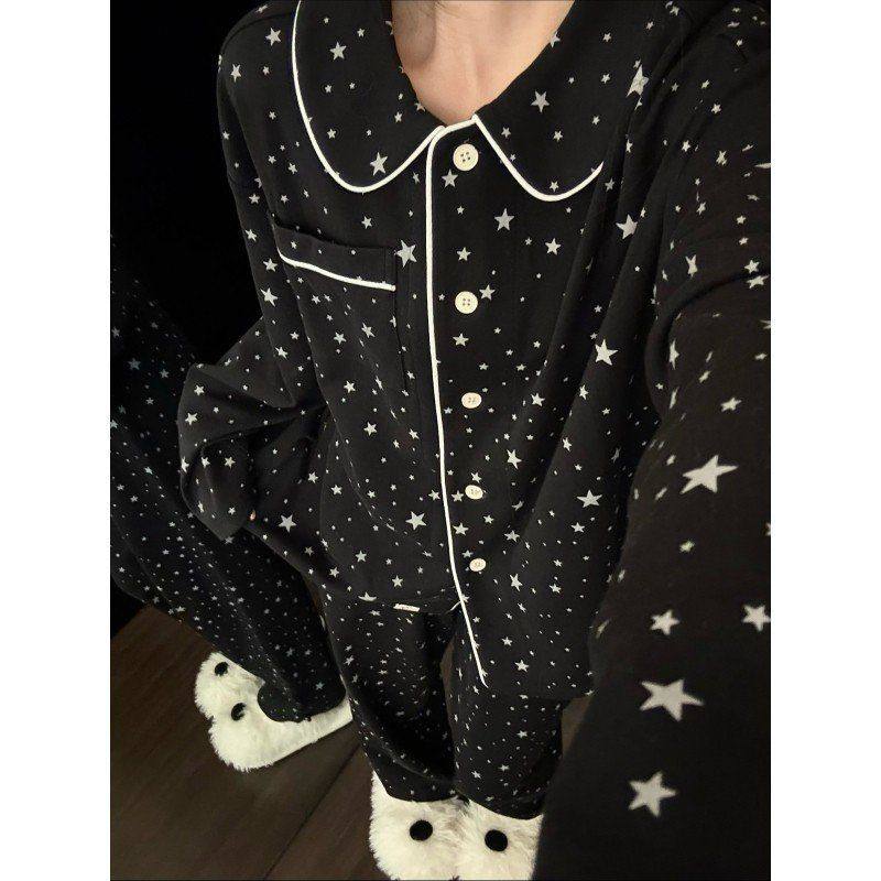 韩版高级感星星印睡衣女新款大码亲肤长袖长裤休闲家居服时尚套装,女士内衣/男士内衣/家居服,睡衣/家居服套装,淘宝优惠券,粉丝福利购,淘宝优惠卷