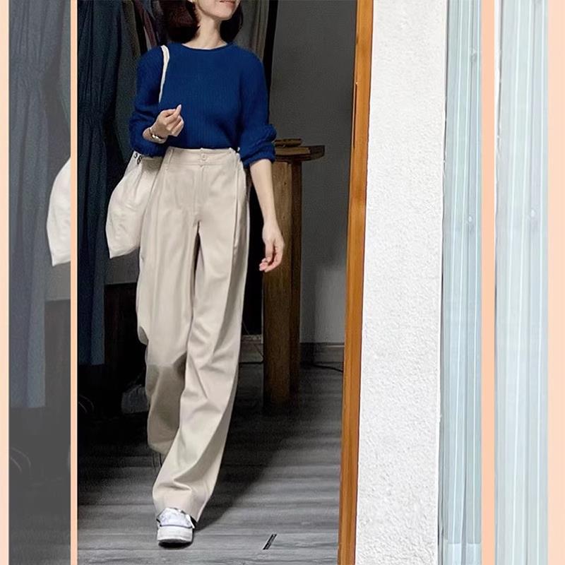 高腰直筒西装裤女夏季薄款小个子垂感阔腿裤休闲长裤宽松裤子