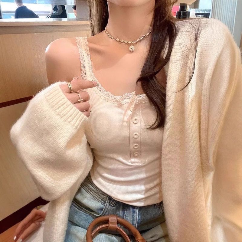 白色吊带背心女夏季2025新款内搭美背带胸垫一体蕾丝打底上衣外穿