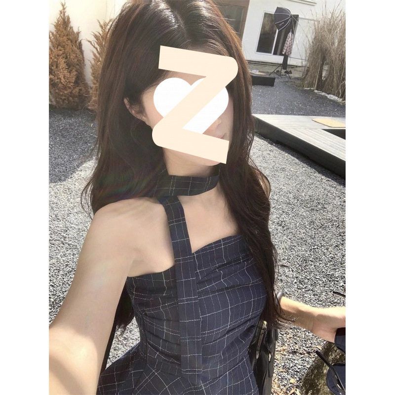 复古撞色格子抹胸背心女装夏季辣妹修身外穿短款露肩上衣小个子