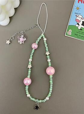 ins清新挂绳星星串珠通用手机ccd相机链条小众手机链挂件拍立得手链