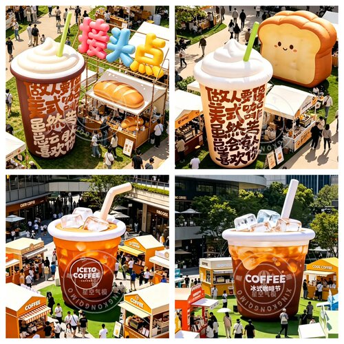 充气冰块咖啡杯气模定制仿真面包立体字户外市集门店引流氛围打卡