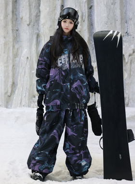 KeepMoney墨漪夔蓝滑雪服套装男女专业单双板户外保暖防水滑雪衣