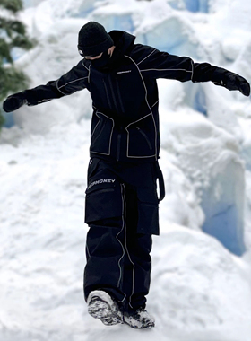 KeepMoney耀夜黑色滑雪服套装男女户外滑雪单双板雪服防水加厚