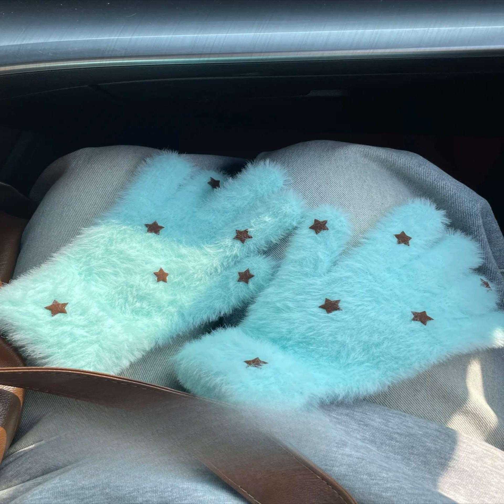 软糯可爱薄荷绿星星针织手套秋冬保暖加厚防寒防冻五指骑行手捂子