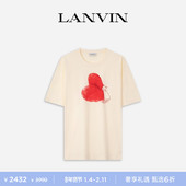新年甄选 LANVIN浪凡 男女同款 夏爱心小猫印花T恤情侣款 短袖