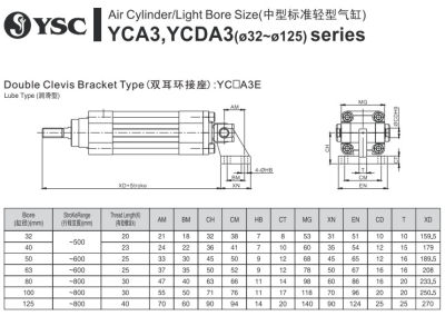 原YSC气缸 YCA3B/YCDA3B50/63-85/90/95/105/110/115/120/130/135