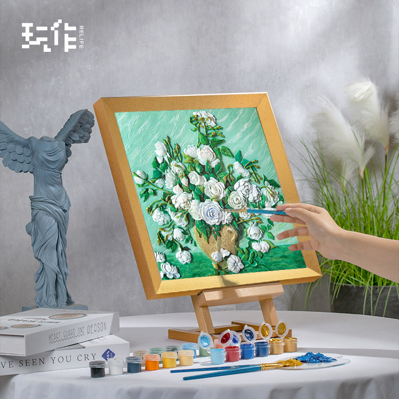 手绘玫瑰花梵高玩作丙烯手绘画